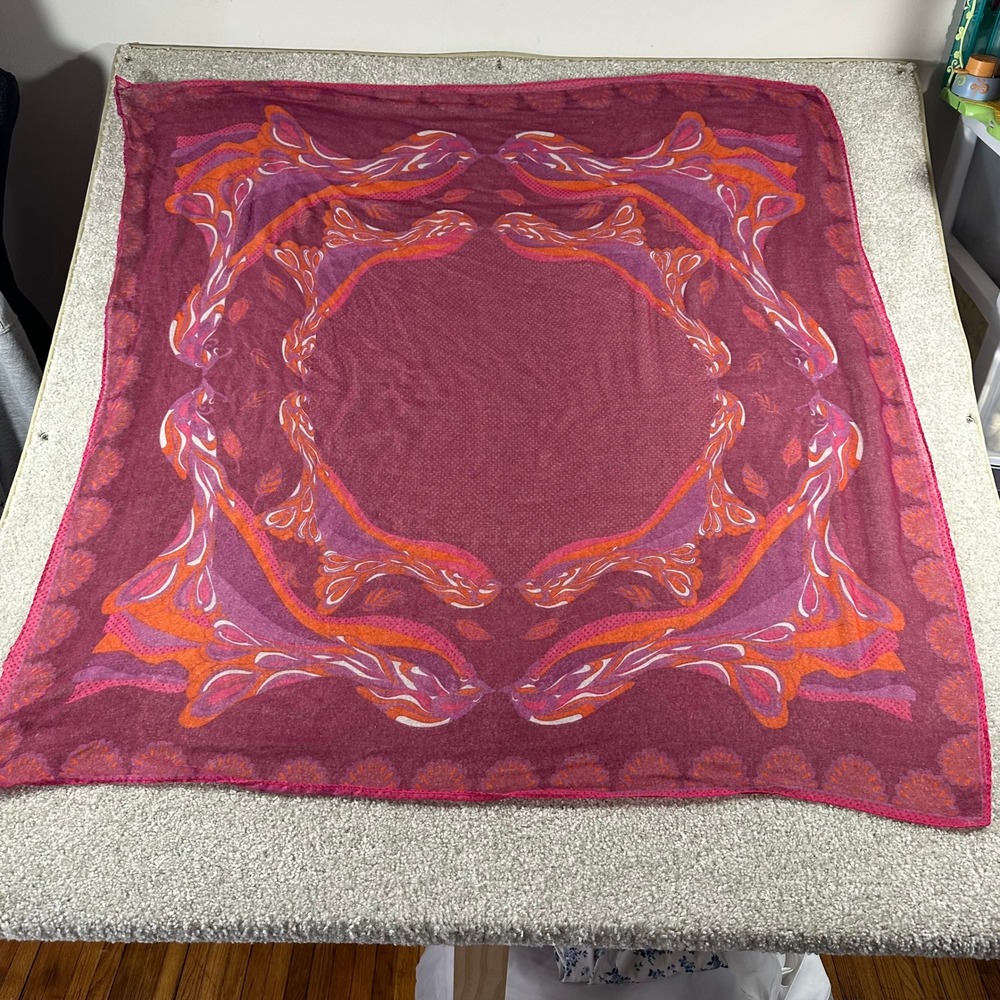 Bohemian Magenta Orange Abstract Print Square Scarf Festival Boho Whimsy - Picture 4 of 5